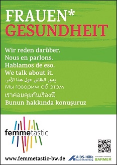 Flyer des Arbeitskreis Frauen der AIDS-Hilfe Baden-Württemberg e.V. zum Internationalen Frauentag